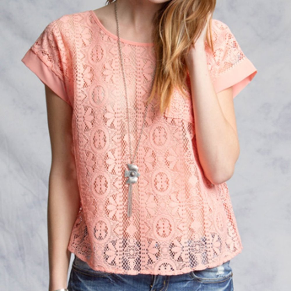 Lace Rose Pink Top with Cropped Back